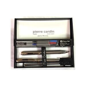 Pierre Cardin 3-Piece Pen Set Vintage Silver Chrome Gold Accents GUC